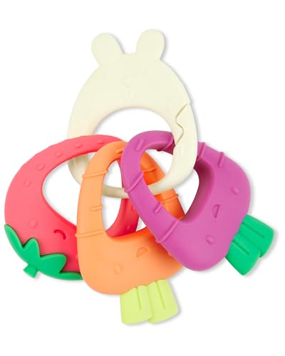 Image of Skip Hop Soft Silicone Baby Teething Ring Toys Farmstand Teethe & Play Toy Set of 4, BPA-Free, Age 3m+