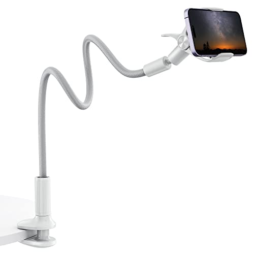 Gooseneck Phone Stand for Bed, SAIJI Lazy Bracket Cell Phone Holder Long Arm Clip Clamp Mount for Filming, Compatible with 4.0-6.5