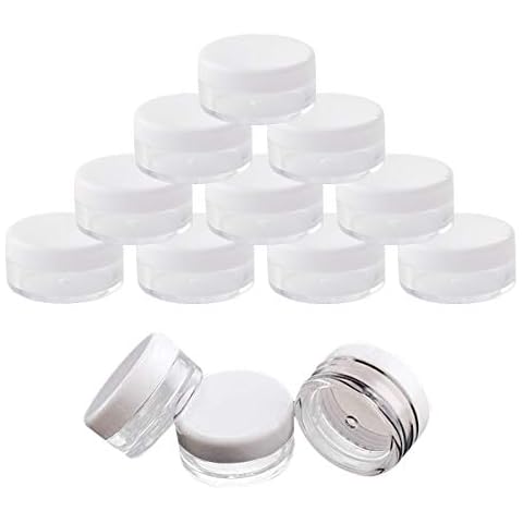 Empty Plastic Cosmetic Jars, 25 Pieces 5ml Plastic Travel Cosmetics Sample Container, Sample Containers Pots Bottles with Clear Lids (White) Cover
