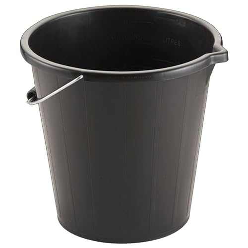 14 Litre Black Plastic Strong Robust 3 Gallon Water Mixing Cement Bucket With Metal Handle (1)