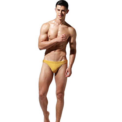 DESMIIT Men‘s Swimwear Solid Sexy Swimsuit Briefs Summer Bikini Swimming Trunks (M Waist(28''-30'')