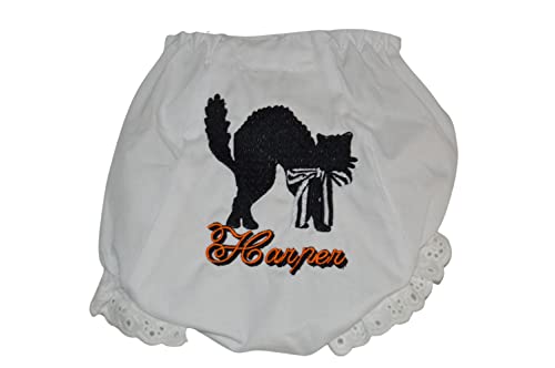 Personalized Halloween Baby Bloomers, Baby Diaper Cover with embroidered name, Black Cat Halloween Baby Bloomers
