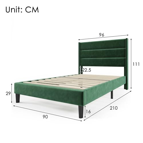 Polsterbett, Doppelbett mit Lattenrost & gepolstertem Kopfteil, Bettgestell mit Leinenbezug in Dunkelgrau, Modernes Design mit Stauraum & Stützfüßen, (Green, 90 x 200 cm) – Bild 4