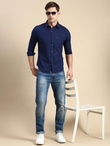 Image of SHOWOFFFF Men Solid Casual Shirt | Spread Collar Full Sleeves Cotton Shirt for Mens | Slim Fit Regular Length Shirt for Men's