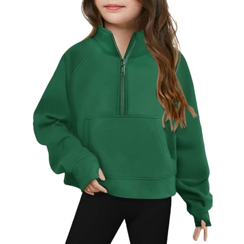 Sweatshirts for Teen Girls Half Zipper Long Sleeve Crop Pullover Tops with Thumb Hole Fall Tween Girls Trendy Clothes
