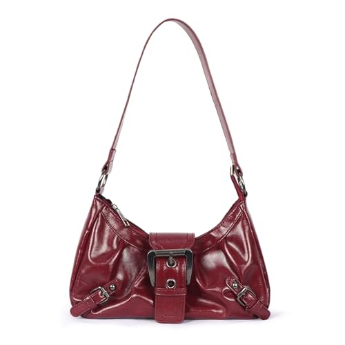 ‌Vintage Punk Burgundy Leather Bag Lightweight bag for Women