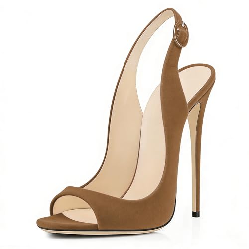 Imagen de Mettesally Sandalias Mujer Azulclaro Verano Cómodas Elegantes Tacones Mujer Peep Toe Puntera Abierta Slingback Talón Descubierto Tacón de Aguja Tacón Fino Zapatos Taco Alto Vestir Fiesta Boda 35