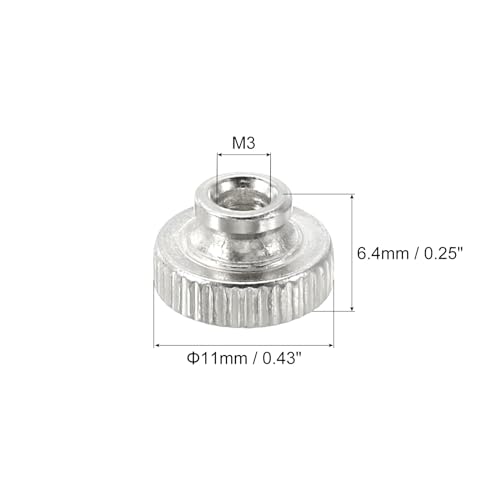 QUARKZMAN Gerändelte Daumenmuttern, 12 Stück M3 Muttern aus Kohlenstoffstahl mit hohem Kopf und Durchgangsloch, Silber