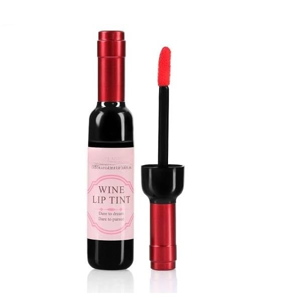 Sexy Waterproof Red Wine Shape Lip Tint Gloss Baby Pink Lip Batom Makeup Liquid Lipstick Lipgloss PACK OF 1 (RD01)-image-1