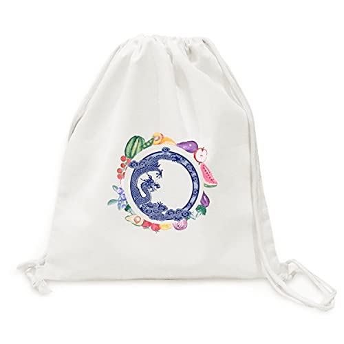 Sac en tissu pliable dragon bleu idéal pour courses de fruits et légumes