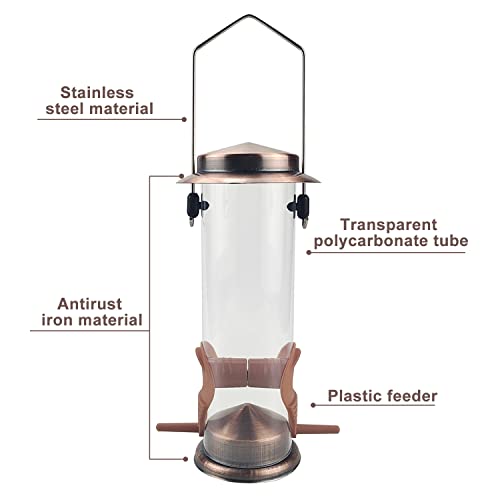 Mixxidea Wild Bird Feeders For Outdoors Hanging 2 Pack Stainless Steel Tube Bird Feeder Squirrel Proof, Finch Feeder For Garden Backyard Decoration Attractive Metal Thistle Feeder (Copper) #TOP6