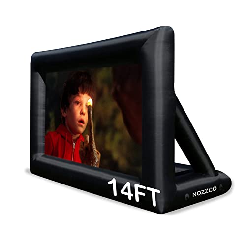 14 ft outdoor inflatable projector screen -nozzco- portable giant movie screen  10x printable movie ticker templates  lightweight amp easy to inflate premium material made for family pool party