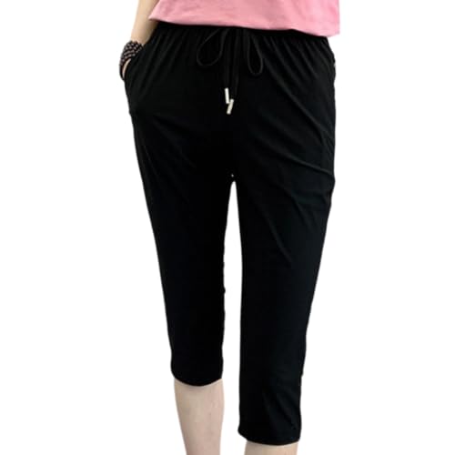 YEAHDOR Women’s Summer Ice‑Silk 7‑Capri Pants, Loose Plus‑Size Stretchy Quick‑Dry Trousers for Outdoor Golf Activities Black X-Large