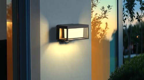 Image of XERGY Glass, Plastic Modern Black Outdoor Solar Wall Light with Motion Sensor, Wall Lanterns Lighting Waterproof for Driveway, Balcony Terrace, Yard