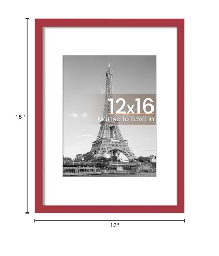 Image of upsimples 12x16 Picture Frame, Display Pictures 8.5x11 with Mat or 12 x 16 Without, Wall Hanging Poster Frames, Red, 1 Pack