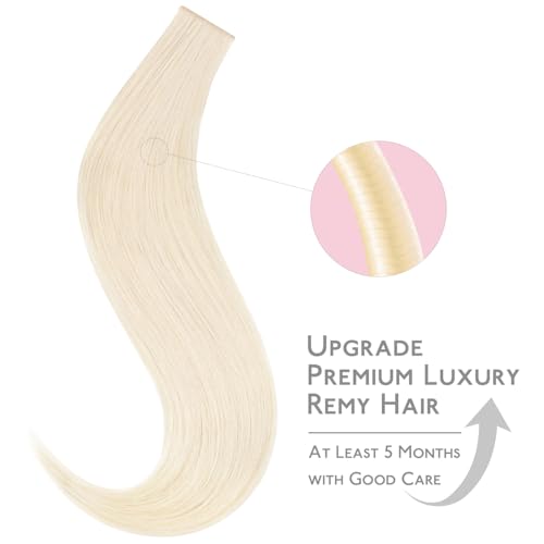 Image of WENNALIFE Invisi Edge Tape in Hair Extensions Human Hair | 20 Inch 30g 10pcs White Blonde Invisi Remy Hair tensions Natural Seamless Injected Tape Ins Straight tensiones