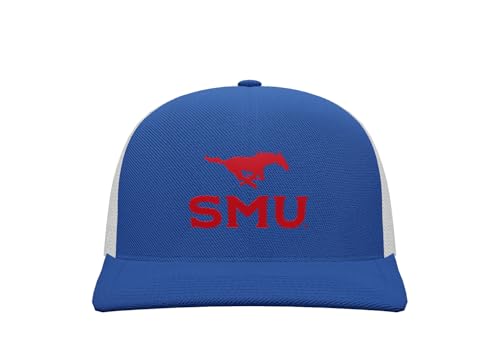 Sport Your Gear SMU Mustangs Prime Logo Officially Licensed Mid Profile Adjustable Trucker Snap Back Baseball Hat Cap Blue