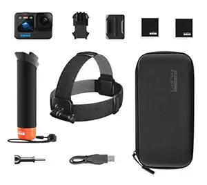 GoPro Hero12 Black Bundle Pack - Includes 2 Enduro Batteries,The Handler (Floating Hand Grip),Optical Zoom Head Strap 2.0,Curved Adhesive Mount,Mounting Buckle+Thumb Screw,USB-C Cable,Carrying Case