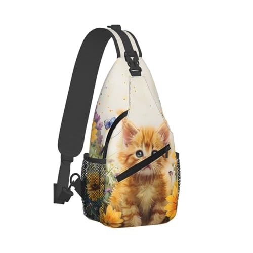 Bolso Sling con Estampado de Gato y Girasol para Mujer y Hombre miniatura 2