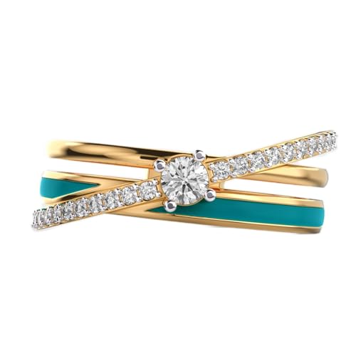 Bague en argent 925 minimaliste plaqué or émaillé et moissanite ronde