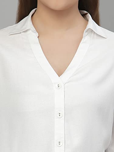 Image of Style Quotient Women Solid Navy Viscose Rayon Semi Formal Shirt