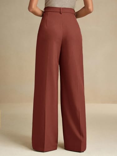Image of KOTTY Women's High Waist Solid Color Hook and Bar Wide Leg Trousers Loose Comfort Trouser with Pockets