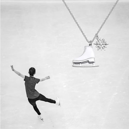 FUSTMW Skater Necklace Ice Skate Necklace White Enameled Figure Skating Pendant Team Sport Skater Jewelry Skate Lover Gift (snowflake br card)