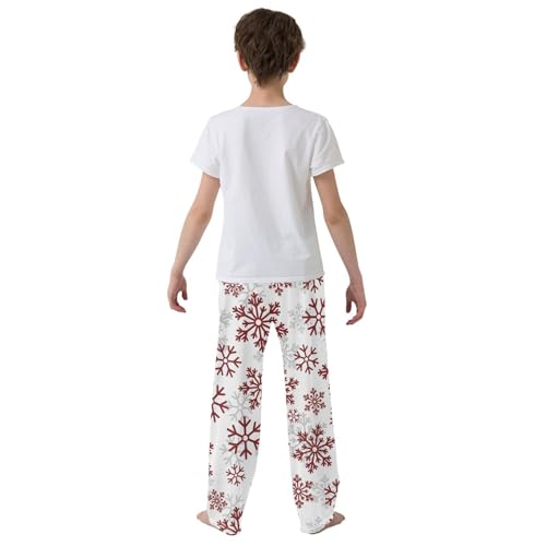 Boys' Pants Christmas Dark Red Snowflakes Long Bottoms Jogger Pants Elastic Waist Trousers with Pockets S-XL3