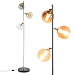 COSTWAY 3-Light Floor Lamp, Industrial Freestanding Lamp with 3 Glass Globe Lampshades, Foot Switch & Weighted Base, Tall Tree Floor Lighting Reading Lamp for Living Room Bedroom Office, E27 Socket