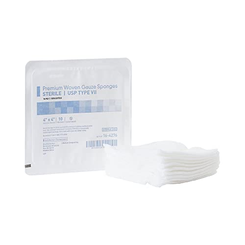 SurgiMac Gasas Tejidas 4x4 Pulgadas Cuadradas, Estéril Tipo VI, Algodón 100%, Dividido Hipoalergénico, 16 Capas, 10 por Bandeja miniatura 1