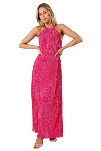 Petal & Pup Women's Melody Plisse Halter Maxi Dress, Pink