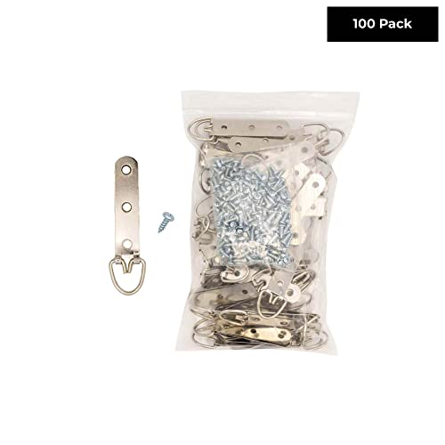 Image of 3-3 /4 inch x 1 inch Zinc-Plated Heavy Duty D Ring Picture Hanger - Pack of 100 with Screws for Picture Frames & Mirrors