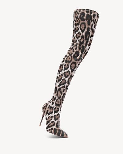 Women's Stretch Over-the-Knee Boots - Snake Print Faux Leather Pointed Toe Heels for Fall Winter3