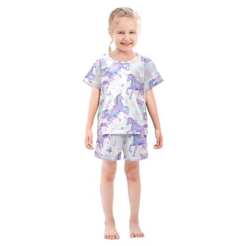 Vdsrup Unicorns Summer Pajamas Set Short Cotton Butterfly Sleepwear 2 Piece Unisex 5Y2