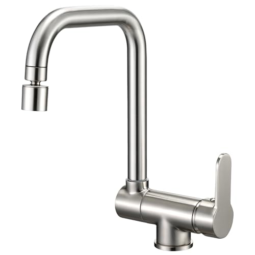 Tayqwiheva Vorfenster Küchenarmatur, klappbar Wasserhahn Küche Unterfenster, Spültischarmatur mit 2 Strahlarten, 360°Sschwenkbar Einhebelmischer Hochdruck Mischbatterie, Edelstahl