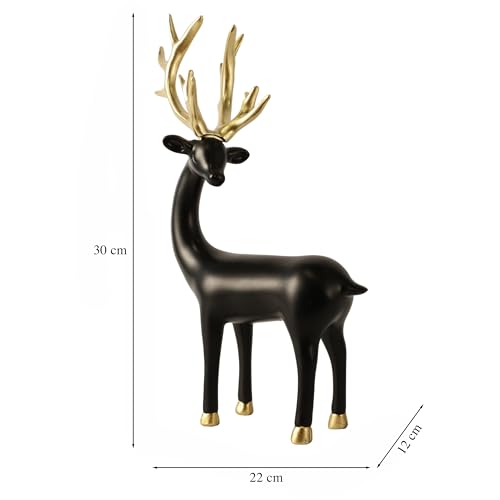 Image of ARMONIA Black Reindeer Figurine with Gold-Toned Antlers Decorative Statue in Lightweight & Durable Design | Luxury Home Decor Accent & Perfect Gifting, Figurine for Home Decor Gift, Housewarming