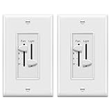 ENERLITES 3 Speed Ceiling Fan Control and Dimmer Light Switch, 2.5A Single Pole Light Fan Switch, 300W Incandescent Load, No Neutral Wire Required, 17001-F3-W, 120 Volts (AC), White, 2 Pack
