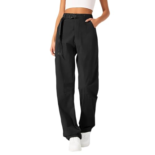 Bauzuoyo Pantalones cargo de seda de hielo para mujer, pantalones deportivos holgados, pierna recta, pantalones de ocio con cintura elástica y bolsillos, pantalones de jogging cómodos para exteriores