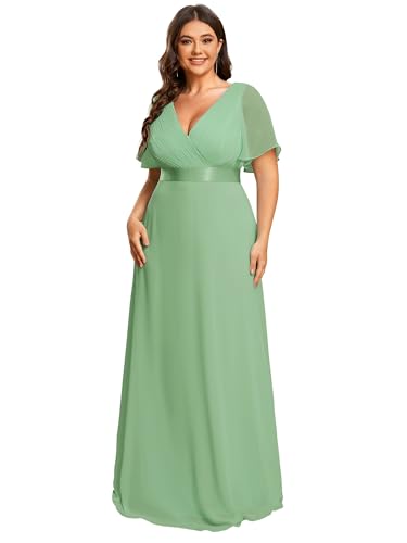 Image of Ever-Pretty Women's Chiffon Formal Evening Dresses for Curvy Women V-Neck Plus Size Floor Length Bridesmaid Dress