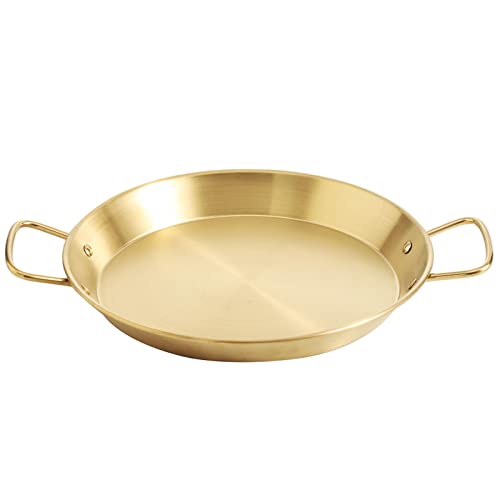 QXSJEDYCH Paellera de acero inoxidable, olla for cocinar Paella española antiadherente con asas dobles for cocina casera, restaurante, Camping Plato(Gold,34cm)
