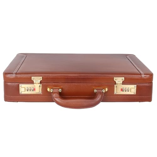Full Grain Leather Briefcase Attache Case For Unisex Size L18 x W5 x H12 Inches Expandable Briefcase Bag
