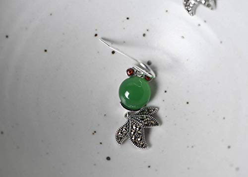 Boucles d'oreilles poisson en agate verte et cristal de sable rétro S925