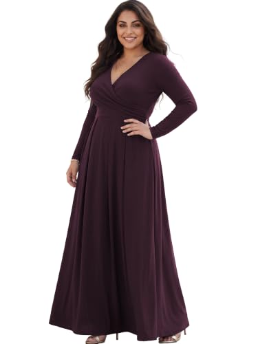 Image of KOH KOH Womens Long Sleeve V-Neck Flowy Modest Elegant Evening Maxi Dress