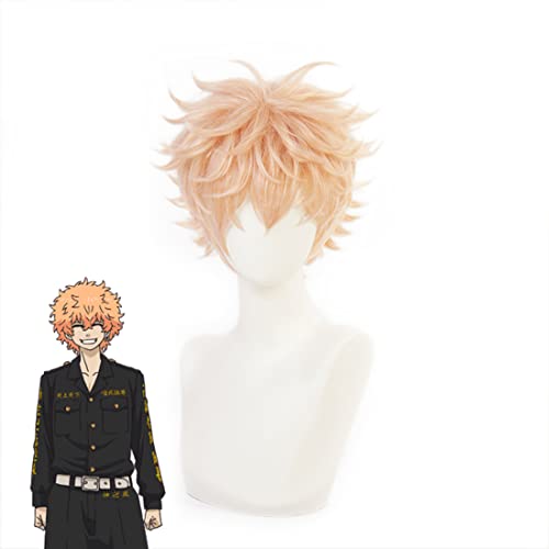 Aadesso Anime Tokyo Revengers Cosplay Costume Wig Kawata Nahoya Short Orange Curly Wig Heat Resistant Synthetic Halloween Wig