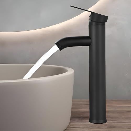 GRIFO lavabo ALTO | GRIFO lavabo NEGRO, incluye todos lo necesario para su montaje, sistema de montaje fácil, tamaño y conexiones estándar