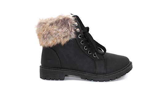 CORE COLLECTION Ladies Faux Fur Grip Sole Winter Warm Ankle Womens Boots Trainers Shoes Size 3-8 (7 UK, Black A, numeric_7)