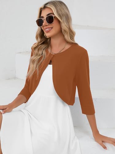 Image of Heymoments Women's 3 /4 Sleeve Casual Shrugs Lightweight Open Front Cropped Cardigan for Dresses