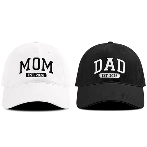 FUIPET Mom and Dad Hats for New Parents Gifts for Couples Adjustable Embroidered Baseball Caps for Mom and Dad Gifts