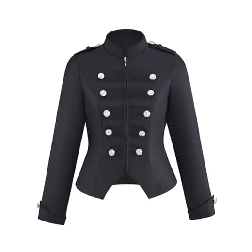 Saniplaycos Veste Militaire à Double Boutonnage pour Femme Style Steampunk Ringmaster Veste décontractée Fermeture éclair Vintage, Noir, Large