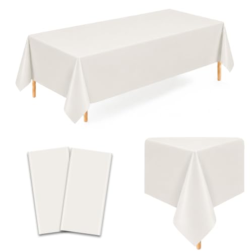 Image of 2 Pack Light Greige Plastic Tablecloths, 54 x 108 Inch Disposable Covers | Ideal for Weddings, Birthdays, Baby Showers and Picnics, Helping Protect Tabletops from Spills and Simplify Cleanup